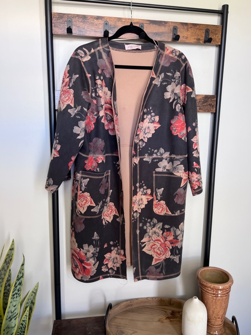 Philosophy Floral Open Front Duster Cardigan Coatigan Kimono, size 1x